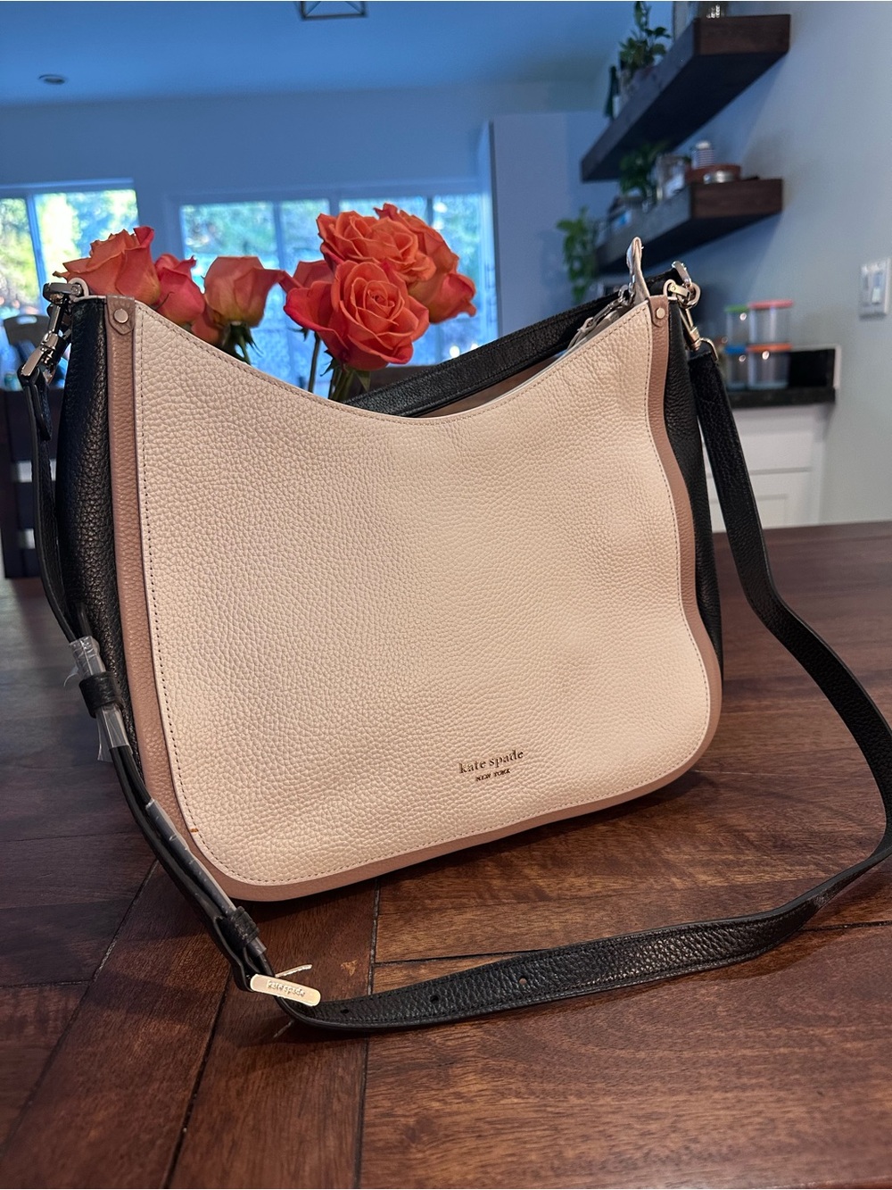 kate spade Two-Tone Pebbled Leather Shoulder Bag in Blush and Black